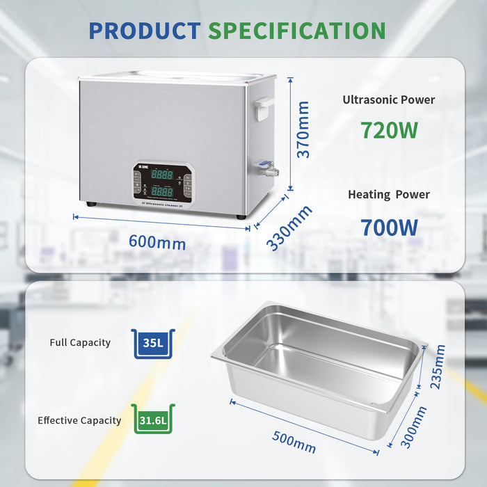DK SONIC 37L Ultrasonic Cleaner, Touch Control Sonic Carburetor Cleaner